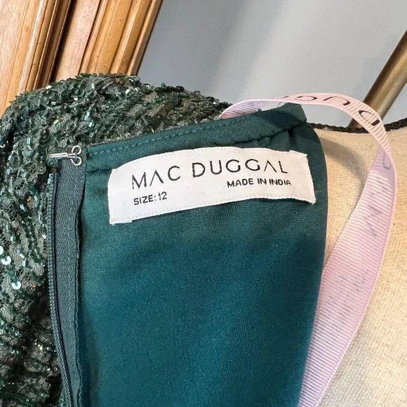 NEW Mac Duggal 93676 Bead Lace Long Sleeve Midi Dress Emerald Holiday Wicked - Picture 11 of 11